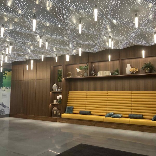 Ground floor lobby with ceiling lights
