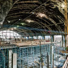 Overlooking construction work on arena