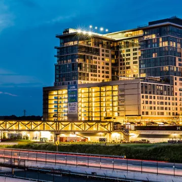 building lit up at night