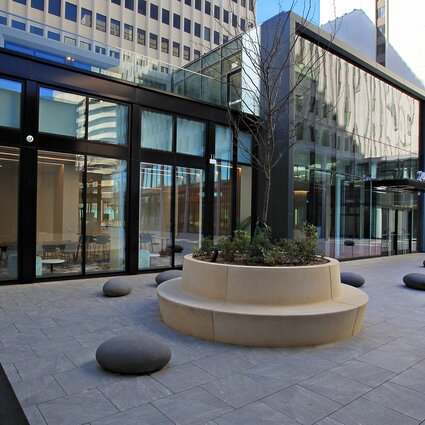 Office building plaza in the daytime