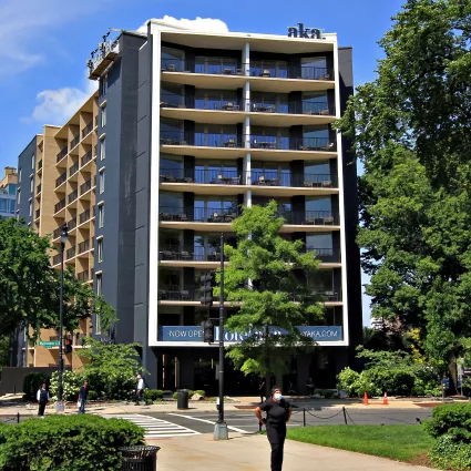 Hotel exterior with balconies 