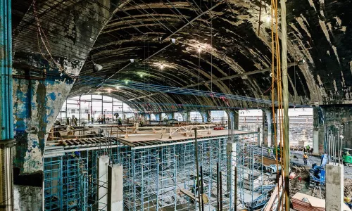 Overlooking construction work on arena