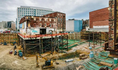 excavation around building that is being rehabbed