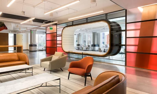 office lobby with seating modern furniture 