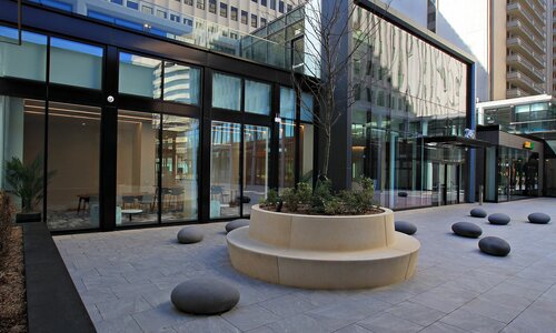 Office building plaza in the daytime