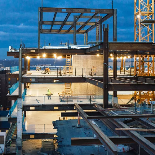 View of DC and the 2001 K Street project underway at dawn