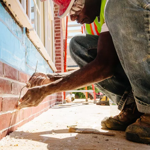 Bricklayer craftsman at work