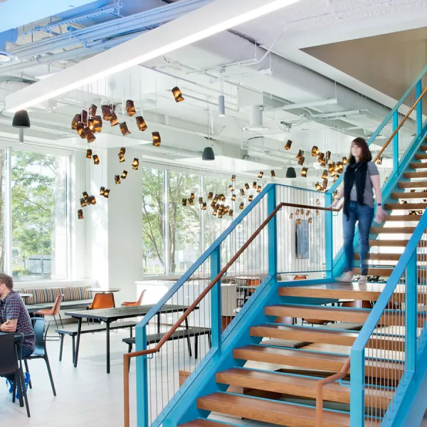 table area with staircase on the left