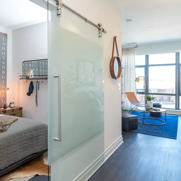 bedroom, hallway and sitting area