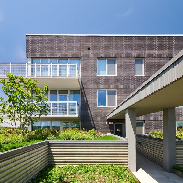 Apartment rooftop area featuring plants and balconies.