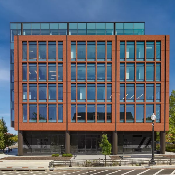 Redbrick and glass building exterior