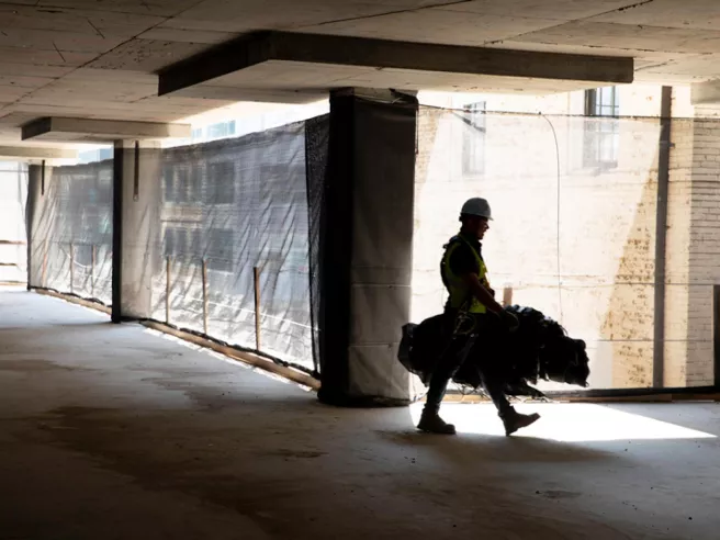 curtain protection shown in building under construction