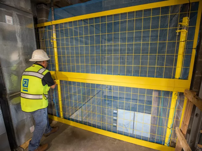 cage around elevator shaft